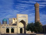 The Kalyan Mosque is Bukhara's congregational mosque or Friday Mosque. It was built in the 16th century on the site of an older mosque destroyed by Genghis Khan.<br/><br/> 

The Kalyan minaret or Minâra-i Kalân (Pesian/Tajik for the 'Grand Minaret') is part of the Po-i-Kalyan mosque complex and was designed by Bako and built by the Qarakhanid ruler Arslan Khan in 1127.<br/><br/>

The minaret is made in the form of a circular-pillar brick tower, narrowing upwards, with a diameter of 9m (30ft) at the bottom, 6m (20ft) at the top and a height of 46m (150ft) high.<br/><br/>

The Kalyan Minaret is also known as the 'Tower of Death', as for centuries criminals were executed by being tossed off the top.<br/><br/>

Bukhara was founded in 500 BCE in the area now called the Ark. However, the Bukhara oasis had been inhabitated long before.<br/><br/>

The city has been one of the main centres of Persian civilization from its early days in 6th century BCE. From the 6th century CE, Turkic speakers gradually moved in.<br/><br/>

Bukhara's architecture and archaeological sites form one of the pillars of Central Asian history and art. The region of Bukhara was for a long period a part of the Persian Empire. The origin of its inhabitants goes back to the period of Aryan immigration into the region.